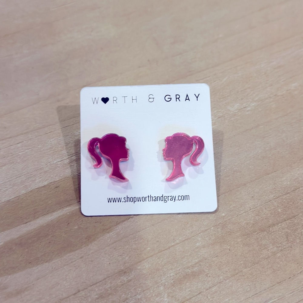 Barbie pink silhouette acrylic post earrings